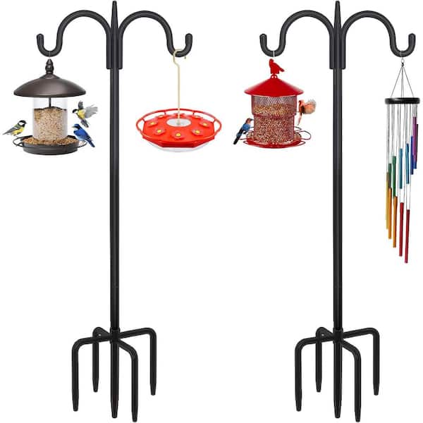Unbranded 107 in. Double Shepherds Hook for Outdoor, Heavy-Duty 2-Sided Bird Feeder Pole with 5 Prong Base 2-Pack