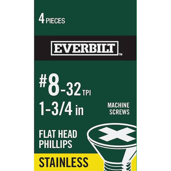 Everbilt #8-32 x 1-3/4 in. Stainless Steel Phillips Flat Head Machine Screw (4-Pack)