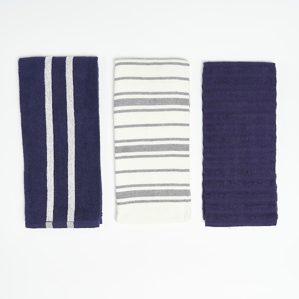 Nautica Navy Multi Stripe 100% Cotton Kitchen Towels (3 Piece Set)