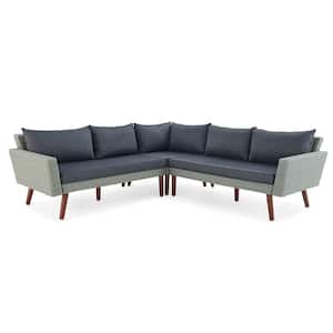 Albany Light Gray All-Weather Wicker Outdoor Corner Sectional Sofa with Dark Gray Cushions