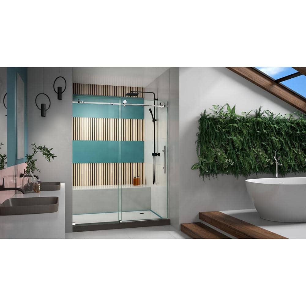 Enigma-X Frameless Sliding Shower Door with Polished Stainless Steel