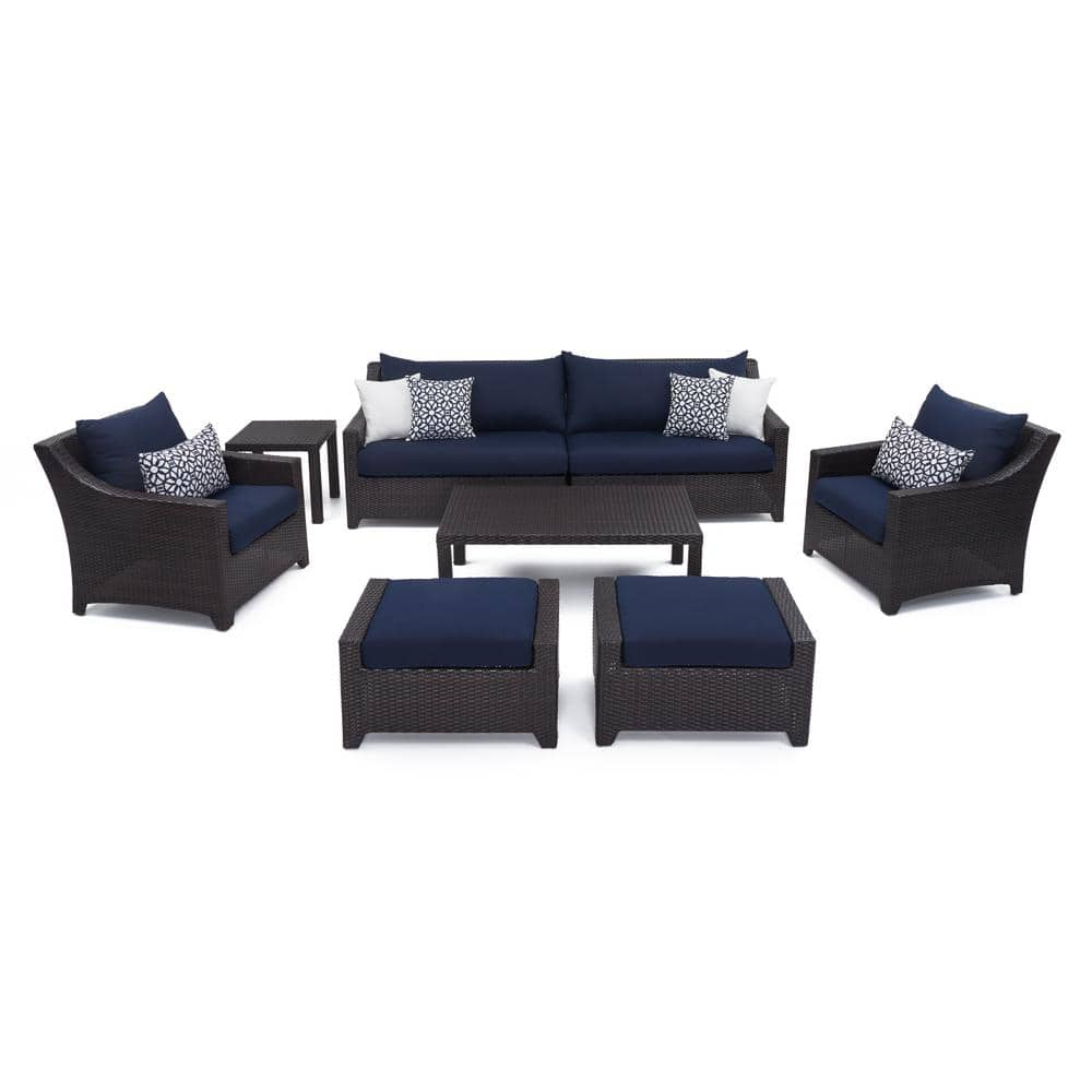 RST BRANDS Deco 8-Piece All Weather Wicker Patio Sofa and Club Chair Deep Seating Set with Sunbrella Navy Blue Cushions -  OP-PESS7-NVY-K
