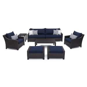 Deco 8-Piece All-Weather Wicker Patio Sofa and Club Chair Deep Seating Set with Sunbrella Navy Blue Cushions