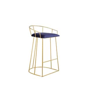 26.5 in. Navy Blue and Gold Low Back Metal Frame Bar Stool with Velvet Seat