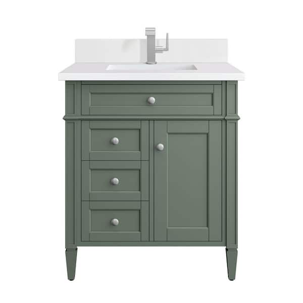 James Martin Vanities Brittany 30.0 in. W x 23.5 in. D x 33.8 in. H Single Bathroom Vanity in Smokey Celadon with White Zeus Quartz Top