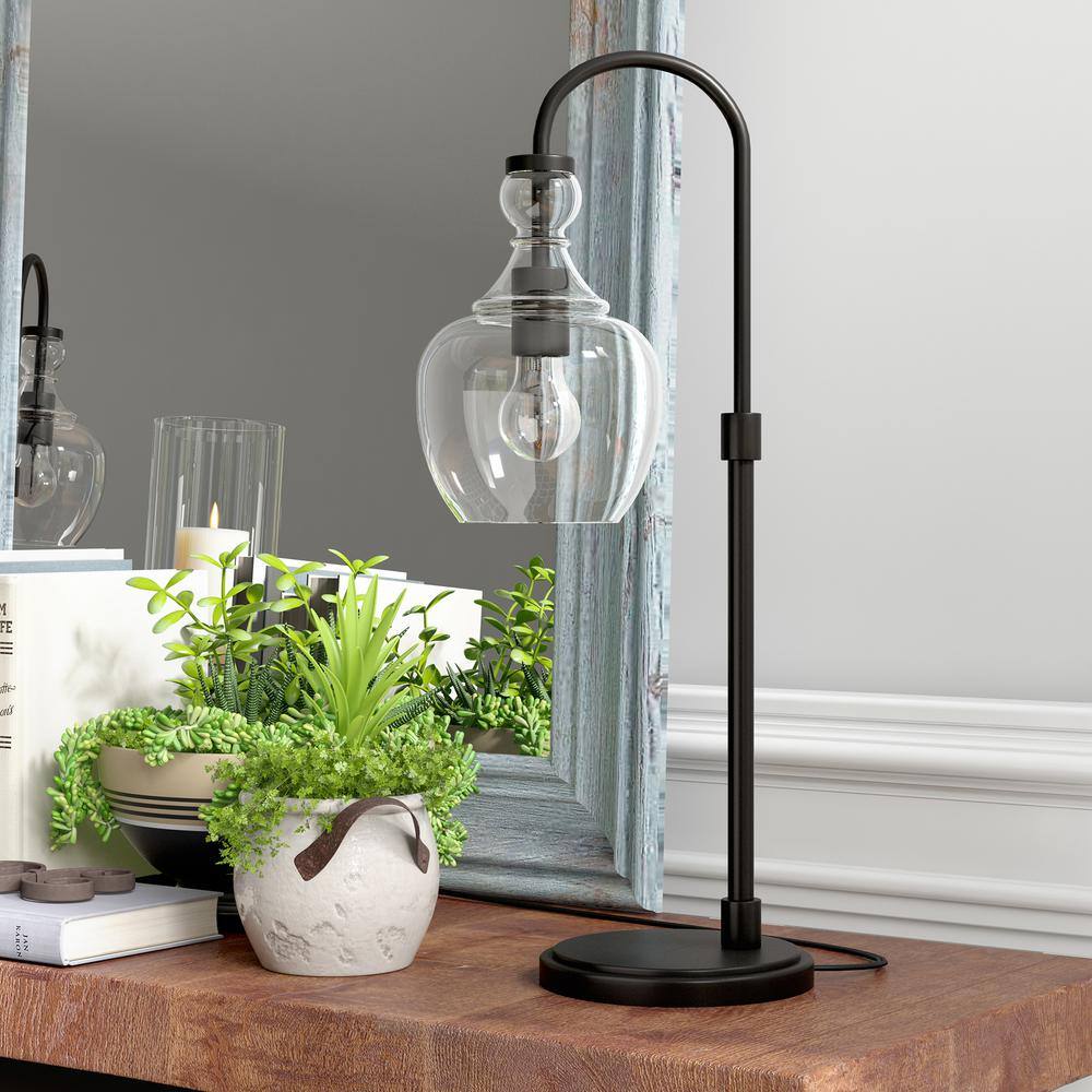 Verona 27" Blackened Bronze Arc Table Lamp with Clear Glass Shade