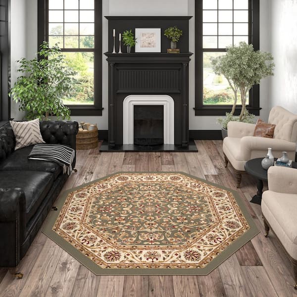 Sensation Border Green 6 ft. Octagon Indoor Area Rug