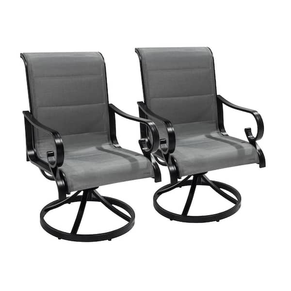Mondawe Aluminum Frame Outdoor Dining Chair 360-Degrees Patio Swivel Chair with Blended Fabric Seat (Set of 2)