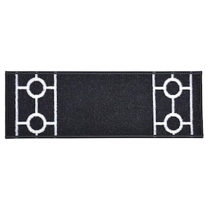 Chain Border Custom Size Black 9.5 in. x 32 in. Indoor Carpet Stair Tread Cover Slip Resistant Backing (Set of 13)