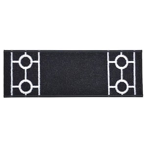 Chain Border Custom Size Black 8.5 in. x 32 in. Indoor Carpet Stair Tread Cover Slip Resistant Backing (Set of 13)