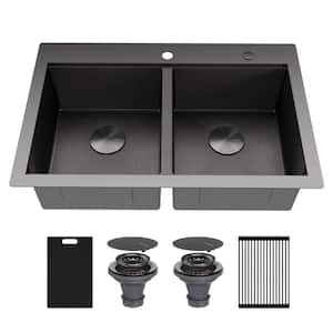 Matrix 33 in. Drop-In 50/50 Double Bowl 16-Gauge Gunmetal Grey Stainless Steel Workstation Kitchen Sink