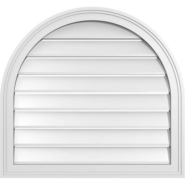 Ekena Millwork 28 in. x 26 in. Round Top White PVC Paintable Gable Louver Vent Functional