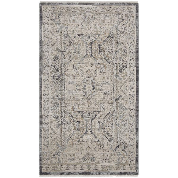 Nourison Nyle Ivory Charcoal 3 ft. x 5 ft. Vintage Persian Kitchen Area Rug
