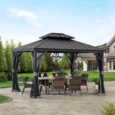 SummerCove Merston 10 ft. x 12 ft. Gray Gazebo with 2-Tier Hardtop Roof