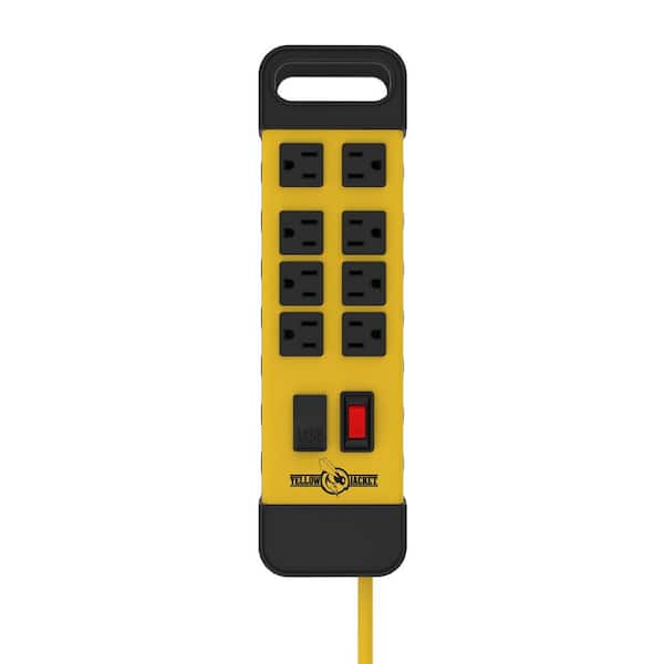 Yellow Jacket 8-Outlet 6 ft. Metal Heavy-Duty Power Block with 2.4 Amp USB-Ports