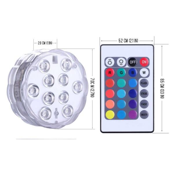 Adrinfly - Submersible Integrated LED Lights Remote Control Battery Powered, RGB Multi Color Changing, 2-Pack