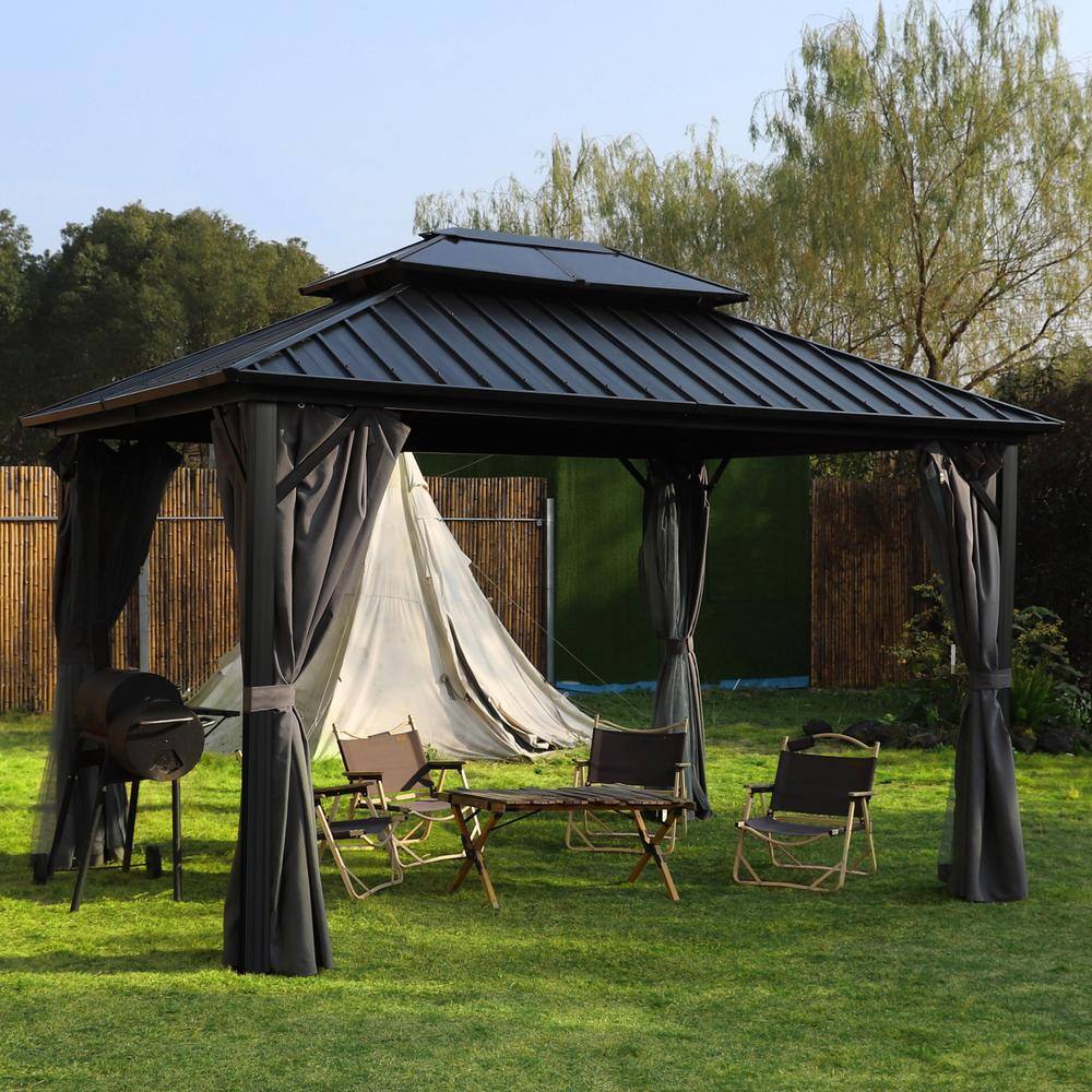 VEIKOUS 12 ft. W x 10 ft. D Hardtop Gazebo Aluminum Double Roof Metal
