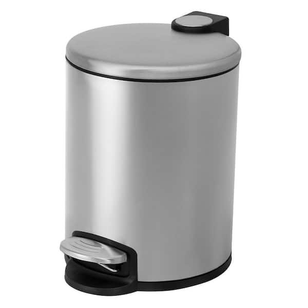 ACENTO Small Round 5 L/1.3 Gal. Pedal Trash Bin with Soft Close Lid in Brushed Stainless Steel