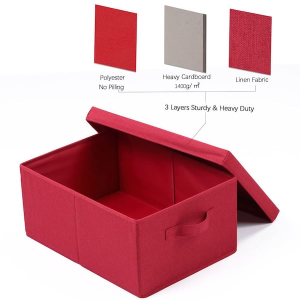 25 qt. Linen Clothes Storage Bin with Lid in Red (2-Box)