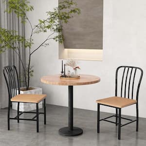 Black Wood High Back Dining Chairs Metal Frame Footrests Kitchen Set of 2