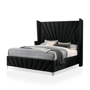 Leventina Black Queen Panel Bed with Wingback Headboard