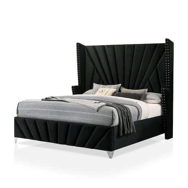 Furniture of America Leventina Black Queen Panel Bed with Wingback Headboard