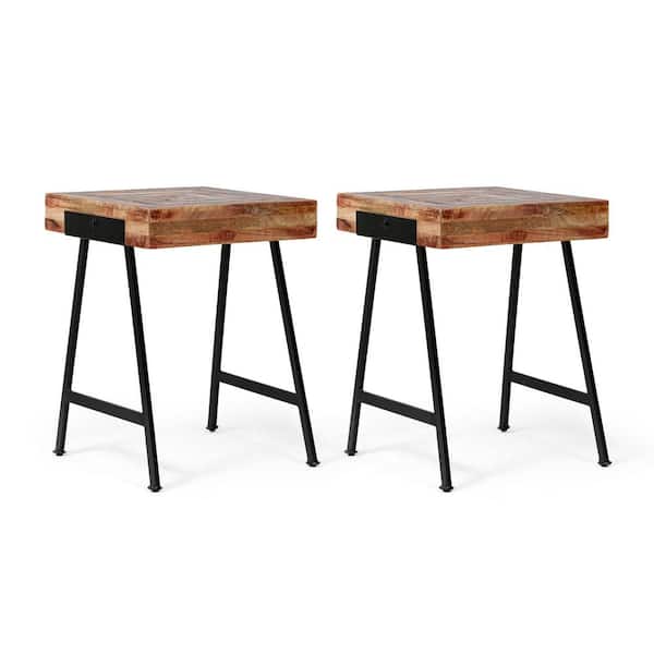 Noble House McMullen 16 in. Natural and Black 22 in. Square Wood End Table 2-Pieces