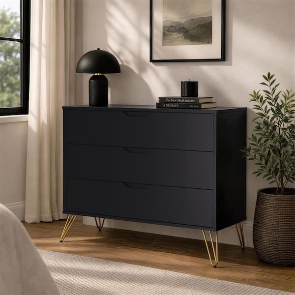black dresser mid century modern Vintage Black Painted 5-drawer Chest: Mid-century Modern Dresser