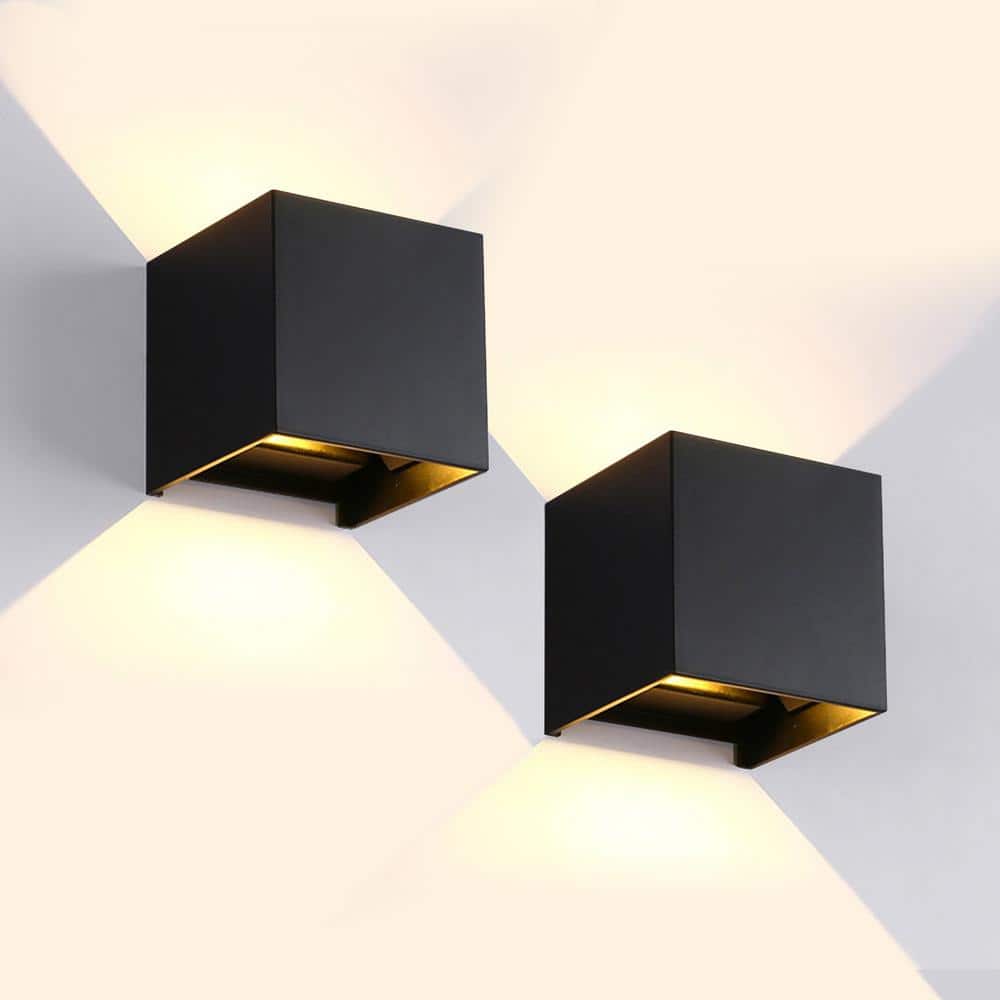 C Cattleya 4 in. 2-Light Matte Black Aluminum Cube LED Outdoor