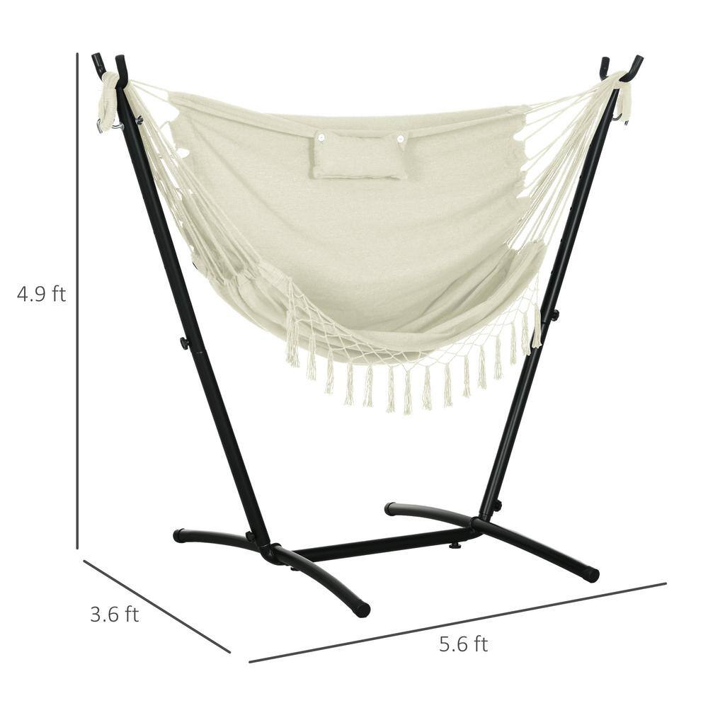 Cream White Cotton Hammock Swing Chair with Stand and Headrest