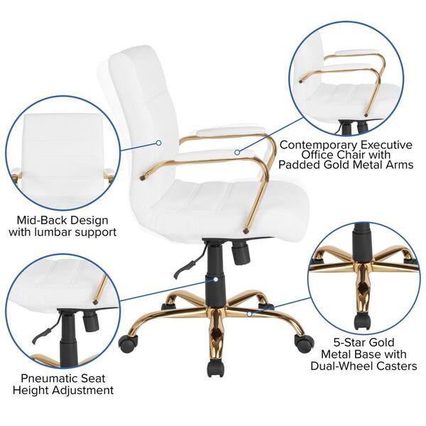 white and gold leather office chair