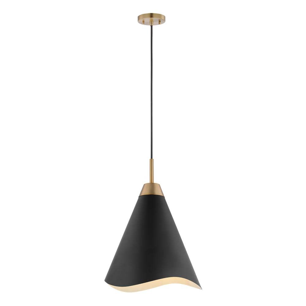 Tango Small Matte Black and Burnished Brass Pendant Light