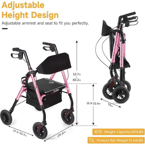 JFVKAF Adjustable Height 4 Wheel Rollator Walker with Seat and