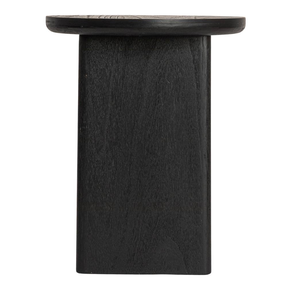 Black Firwood Round Side Table with Shelf