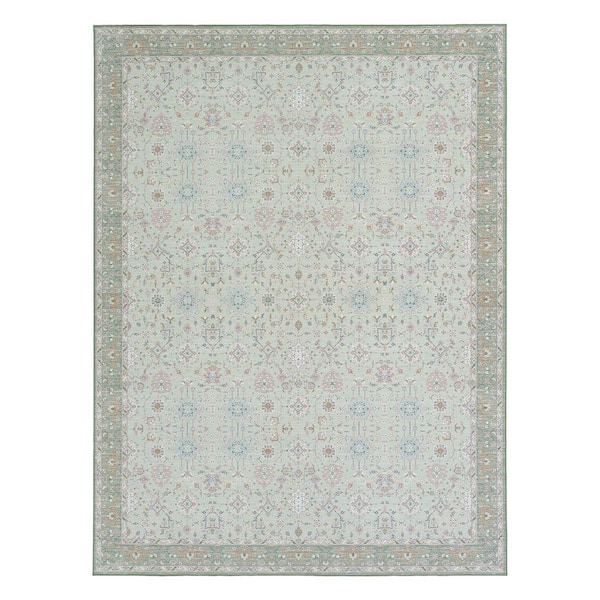 Aure Chenille Sage 8 ft. x 10 ft. Woven Floral Polyester Area Rug
