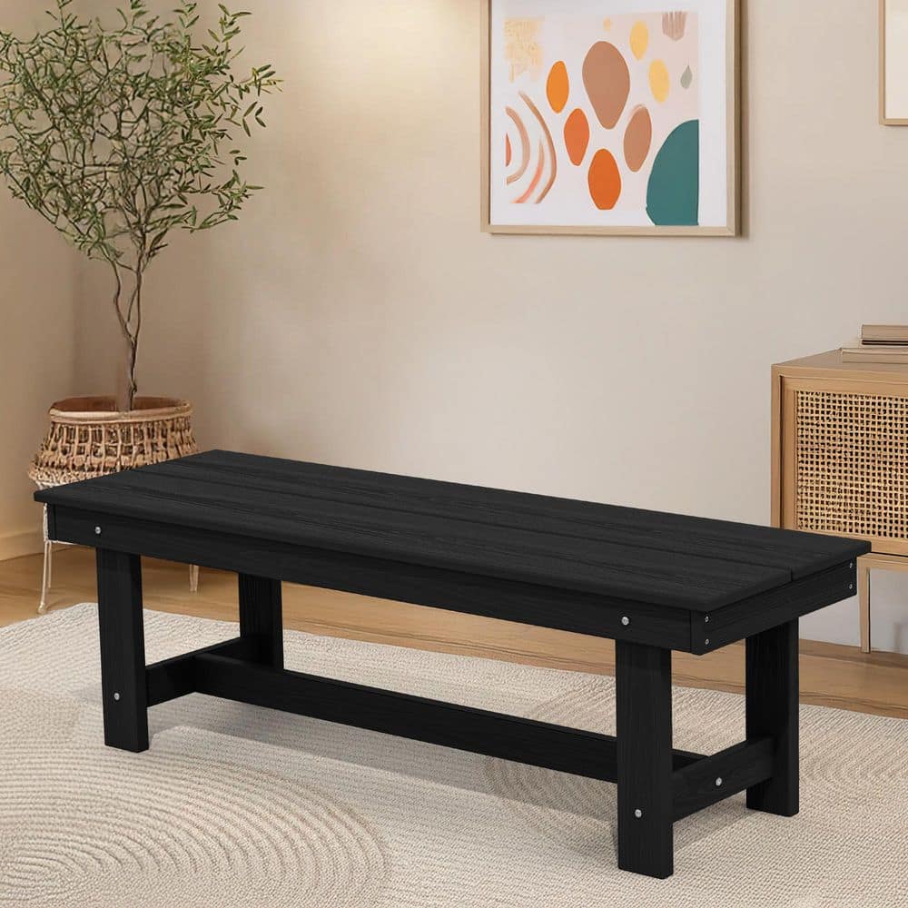 56.3 in. W Outdoor Patio HDPE Plastic All-Weather Resistant Ottoman Backless Dining Bench in Black price history on PriceWatchPro