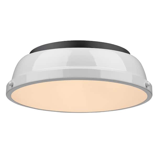 Golden Lighting Duncan 14 in. 2-Light Matte Black Flush Mount with Gloss White Shade