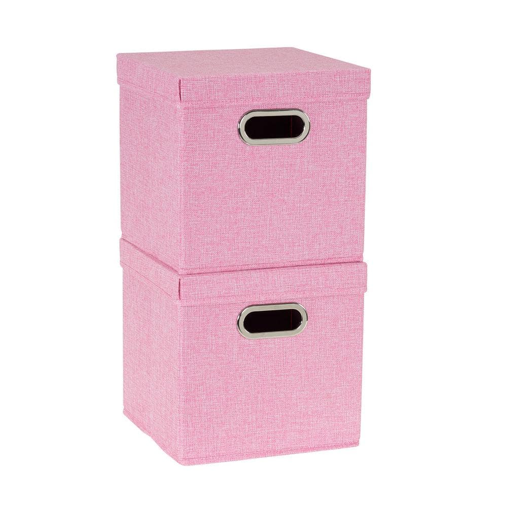 HOUSEHOLD ESSENTIALS 11 in. H x 11 in. W x 11 in. D Pink Fabric Cube