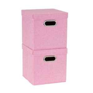 11 in. H x 11 in. W x 11 in. D Pink Fabric Cube Storage Bin 2-Pack