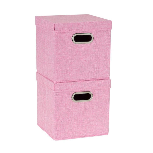 HOUSEHOLD ESSENTIALS 11 in. H x 11 in. W x 11 in. D Pink Fabric Cube Storage Bin 2-Pack