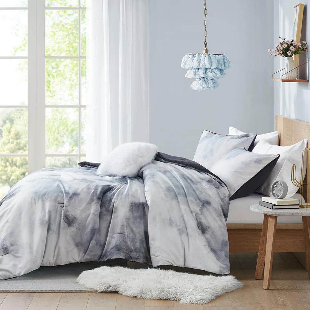 Charcoal Twin Microfiber Tie Dye Comforter Set with Pillow
