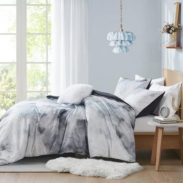 Karissa (3-Piece) Charcoal Microfiber Twin/Twin XL Watercolor Tie Dye Printed Comforter Set with Throw Pillow