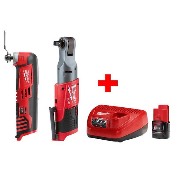 Milwaukee M12 FUEL 12V Lithium-Ion Brushless Cordless 1/2 in. Ratchet and Multi-Tool Combo Kit with (1) 2.0Ah Battery and Charger