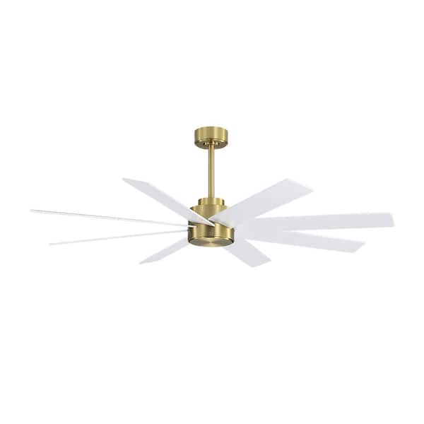 60 in. 8-Plywood Blades Gold and White Indoor Ceiling Fan with Remote
