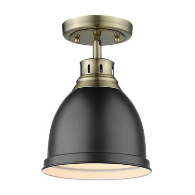 Golden Lighting Duncan 1-Light Aged Brass Pendant and Chain with Matte ...