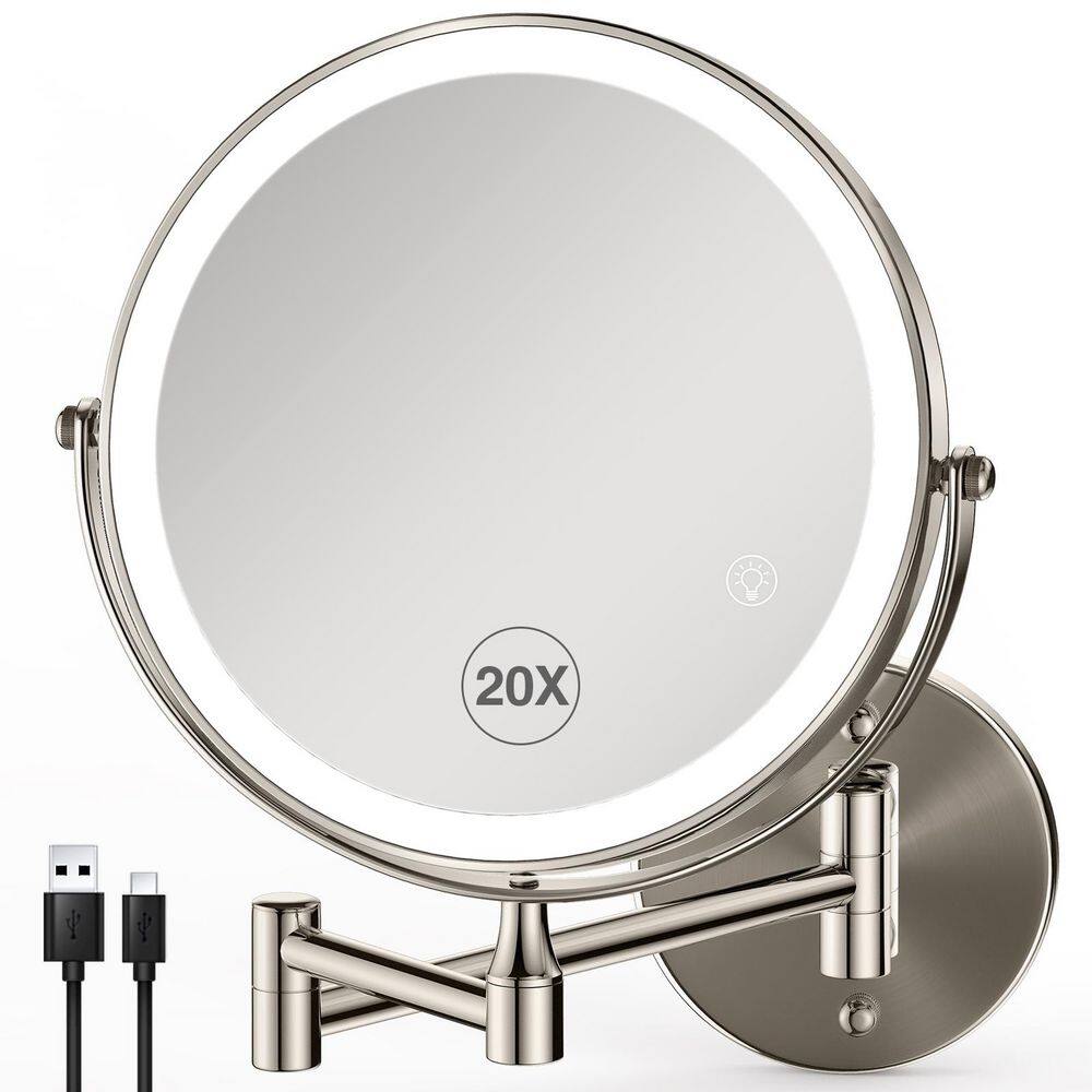 8.5 in. W x 8.5 in. H Round LED Wall Mount Bathroom Makeup Mirror with 3 Adjustable LED, 1X/20X Magnifing-Brushed Nickel price history on PriceWatchPro