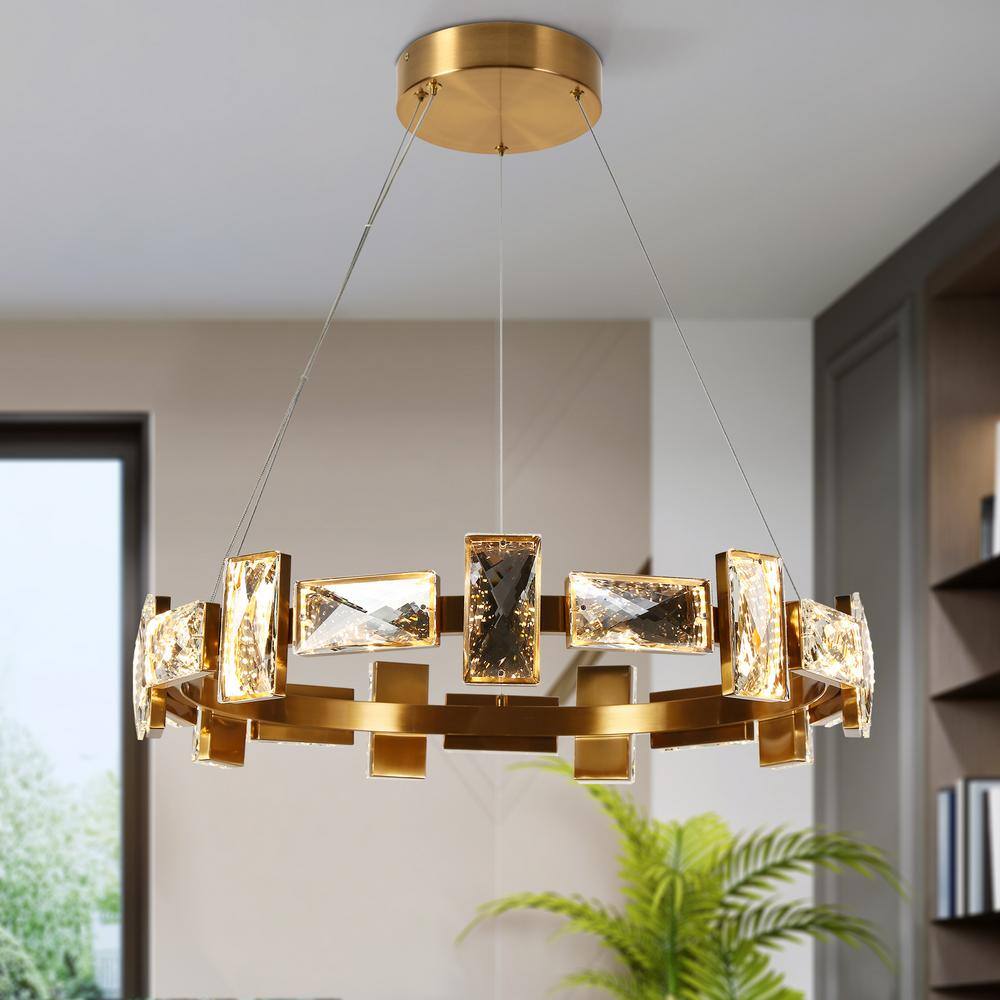 Sinsoledad 1-Light Dimmable Integrated LED Brass Circle Chandelier with Crystal Accents price history on PriceWatchPro