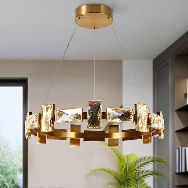 LNC Sinsoledad 1-Light Dimmable Integrated LED Brass Circle Chandelier with Crystal Accents