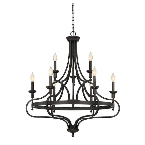 Savoy House 32 in. W x 37 in. H 9-Light English Bronze Chandelier 1 ...