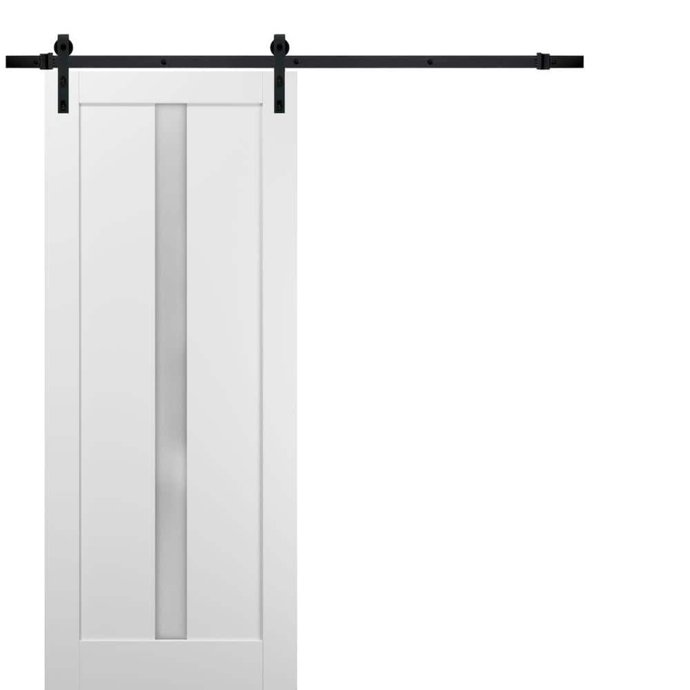 Assembly Required 18 in. x 96 in. 1-Panel Frosted Glass White Wood Sliding Barn Door with Hardware Kit price history on PriceWatchPro